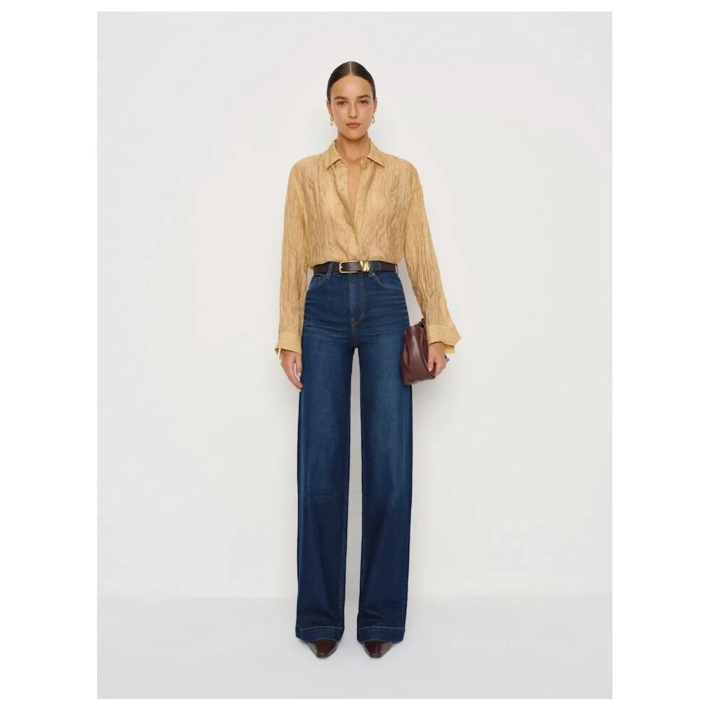 Reformation Bex Super Stretch High Rise Wide Leg Long Jeans Blue
